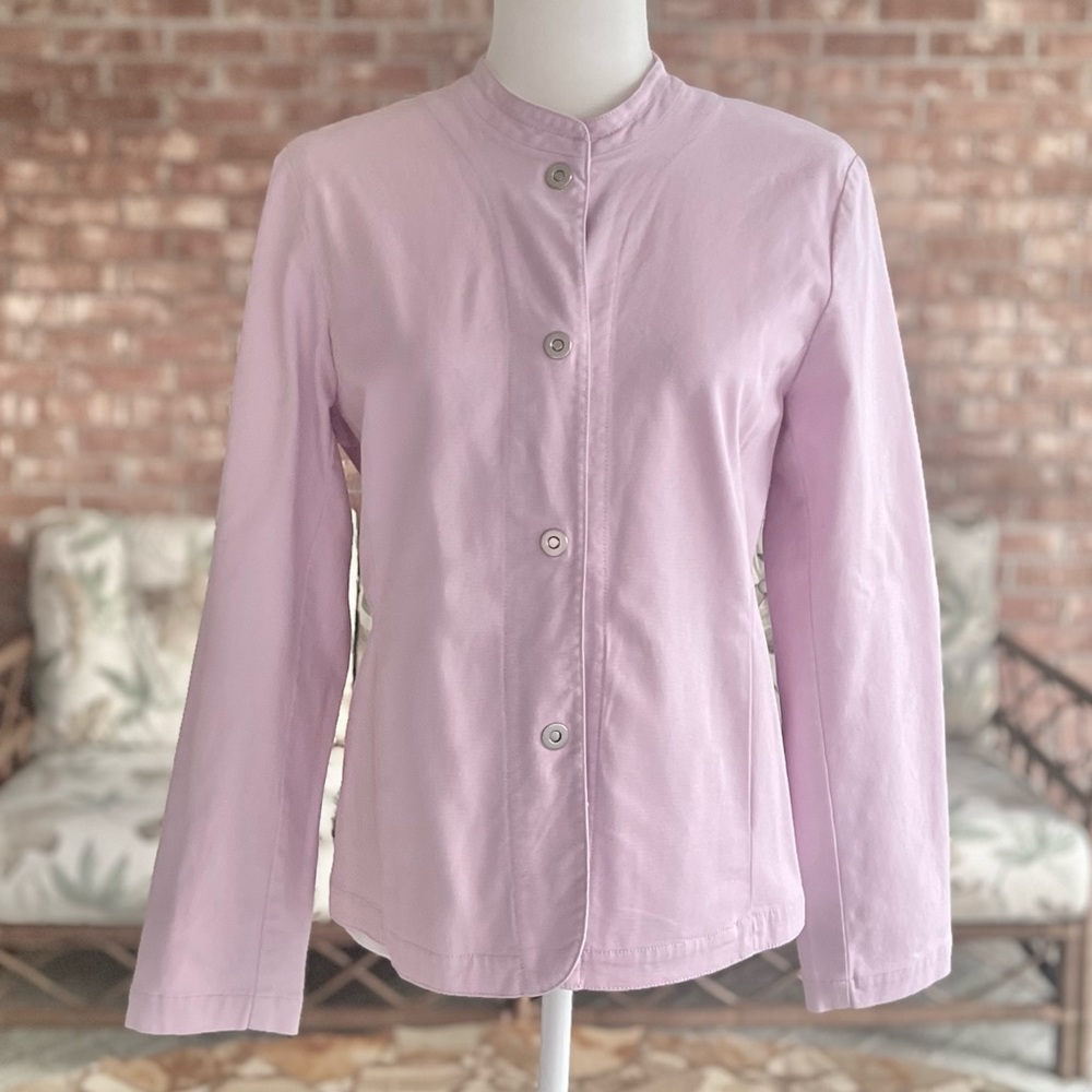 Eileen Fisher Purple Lavender Denim Twill Round Neck Fitted Jacket S Classic